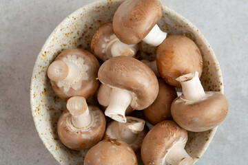 Fresh shiitake in small bowl top view