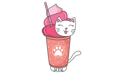 Cat Milk Shake Illustration vector