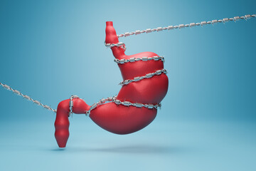 Stomach Pain concept. Human stomach with  barbed wire.  3D rendering - obrazy, fototapety, plakaty