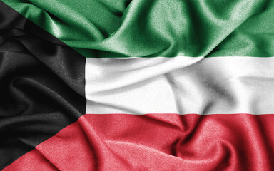 Close up of ruffled flag of Kuwait