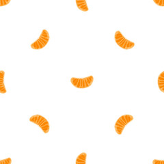 Seamless pattern with iIllustration a slice tangerine on a white background