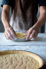 Preparing a macadamia pie with toffee. Kneading and baking of a cake. Pastry and pastry.