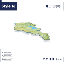 Armenia - map with shaded relief, land cover, rivers, mountains. Biome map with shadow.
