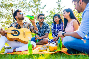 indian students having a lunch in Delhi park outdoors