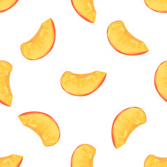 Seamless pattern with illustration of slices peaches on a white background