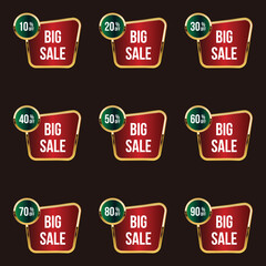modern sale tags and discount stickers set vector badges with different percent discounts. super sale up to 10, 20, 30, 40, 50, 60, 70, 80, and 90 percent off big sale offer banner