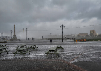 Storm Eunice battering the seafront at Southsea, Hampshire, UK.