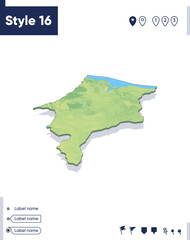 Maranhao, Brazil - map with shaded relief, land cover, rivers, mountains. Biome map with shadow.