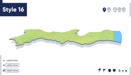 Pernambuco, Brazil - map with shaded relief, land cover, rivers, mountains. Biome map with shadow.