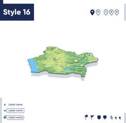 Obraz premium Araucania, Chile - map with shaded relief, land cover, rivers, mountains. Biome map with shadow.