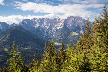Fototapeta premium Beautiful mountain view at sunny day under blue sky with sun light at summer.