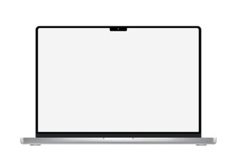 Notebook mockup with empty blank gray screen design.