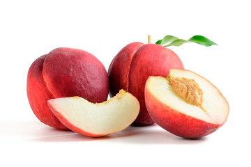 Fresh  peaches  isolated on white background. Peaches are widely eaten fresh