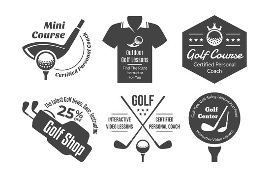 Golf course sport shop sale discount monochrome badge set vector flat illustration