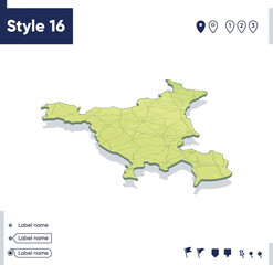 Haryana, India - map with shaded relief, land cover, rivers, mountains. Biome map with shadow.