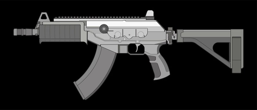 gray assault rifle on black background clip art preview
