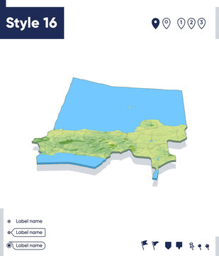 Central Java, Indonesia - map with shaded relief, land cover, rivers, mountains. Biome map with shadow.