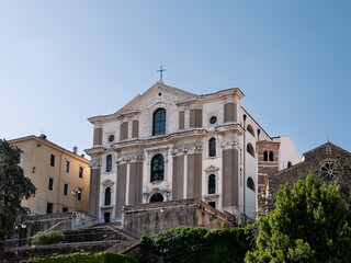 Fototapeta na wymiar Santa Maria Maggiore Baroque Church Exterior in Trieste, Italy