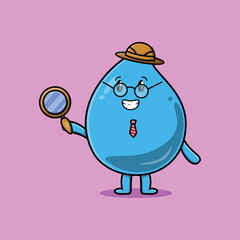 Cute cartoon character Water drop detective is searching with magnifying glass and cute style design 