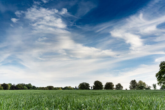 Summer lanscape of the middow and blue sky with clouds. Vienna, Austria. Nature background