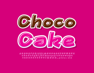 Vector sweet logo Choco Cake with handwritten set of Alphabet Letters, Numbers and Symbols. Pink bright Font