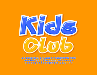 Vector creative logo Kids Club. Blue handwritten Font. Set of artistic Alphabet Letters, Numbers and Symbols