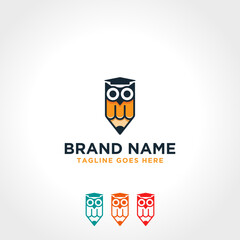 Modern Pen Owl Logo Design. owl with cap and diploma good for companies