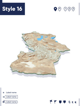Khovd, Mongolia - map with shaded relief, land cover, rivers, mountains. Biome map with shadow.