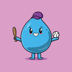 Cute cartoon water drop character playing baseball in modern style design