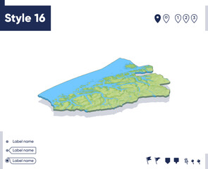 More Og Romsdal, Norway - map with shaded relief, land cover, rivers, mountains. Biome map with shadow.