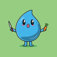 Cute cartoon water drop character holding knife and water drop in modern style design 