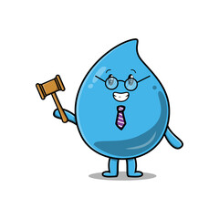 Cute cartoon mascot character wise judge water drop wearing glasses and holding a hammer 