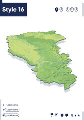 Fototapeta premium Kemerovo Region, Russia - map with shaded relief, land cover, rivers, mountains. Biome map with shadow.