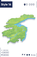Obraz premium Khabarovsk Territory, Russia - map with shaded relief, land cover, rivers, mountains. Biome map with shadow.
