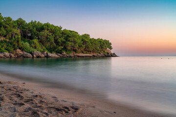 Mediterranean see gulf at sunset. Turkish Riviera.
