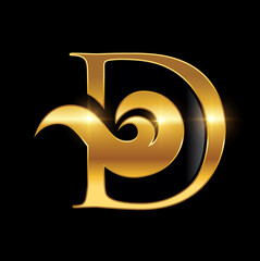 Golden Monogram Logo Initial Letter D