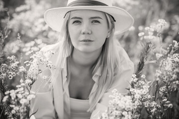 Natural woman`s beauty, no makeup, blonde cute girl at nature, healthy lifestyle