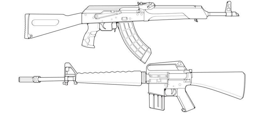 recommend clip art: Set of firearms line art style, Shooting gun, Weapon illustration, Vector Line, Gun illustration, Modern Gun, Military concept, Pistol line art for training
                    