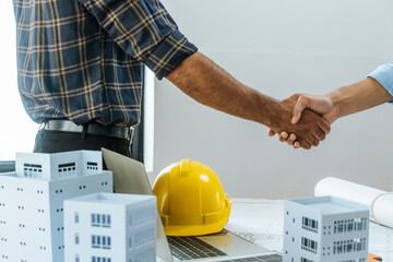 Partnership. people worker team hands shaking after business meeting start up project contract in...