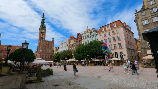 timelapse city gdansk floating clouds tourist city summer poland