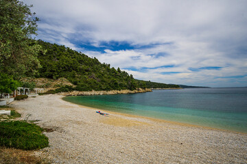 Scenic view at the rocky beach Leftos Gialos in Alonissos island, Sporades, Greece