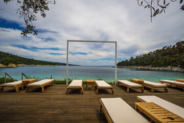 Scenic view at the rocky beach Leftos Gialos in Alonissos island, Sporades, Greece