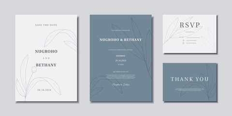 Naklejka premium Engraving hand drawn minimal wedding invitation template