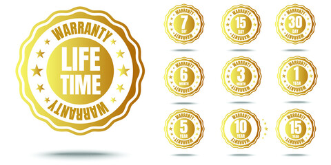 set of golden warranty logo,Vector golden warranty number. 7, 30, 3, 1, 2, 6, 5, 10, life time,logo design. vector illustration