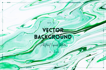 Fluid art texture. Background with abstract mixing paint effect. Liquid acrylic artwork with trendy mixed paints. Can be used for website background. Emerald and white overflowing colors.