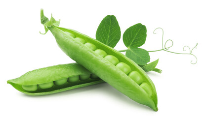 Green peas isolated. Ripe pods of green peas on a white background.