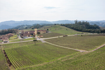 Small wine-producing farms in the region known as Vale dos Vinhedos in Bento Gon&ccedil;alves, RS, Brazil, seen from a drone