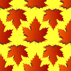 Fototapeta na wymiar seamless yellow-orange symmetrical repeat pattern of autumn leaves, texture, design, graphic