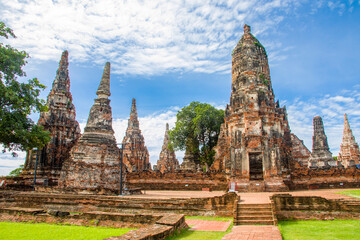 The central Prang in Wat Chaiwatthanaram. A Buddhist temple in the city of Ayutthaya Historical Park, Thailand, on the west bank of the Chao Phraya River. was constructed in 1630 by the king. 
