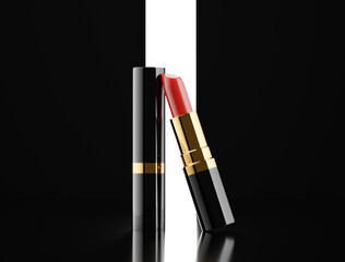 3d illustration. Cosmetic lipstick mockup of various styles